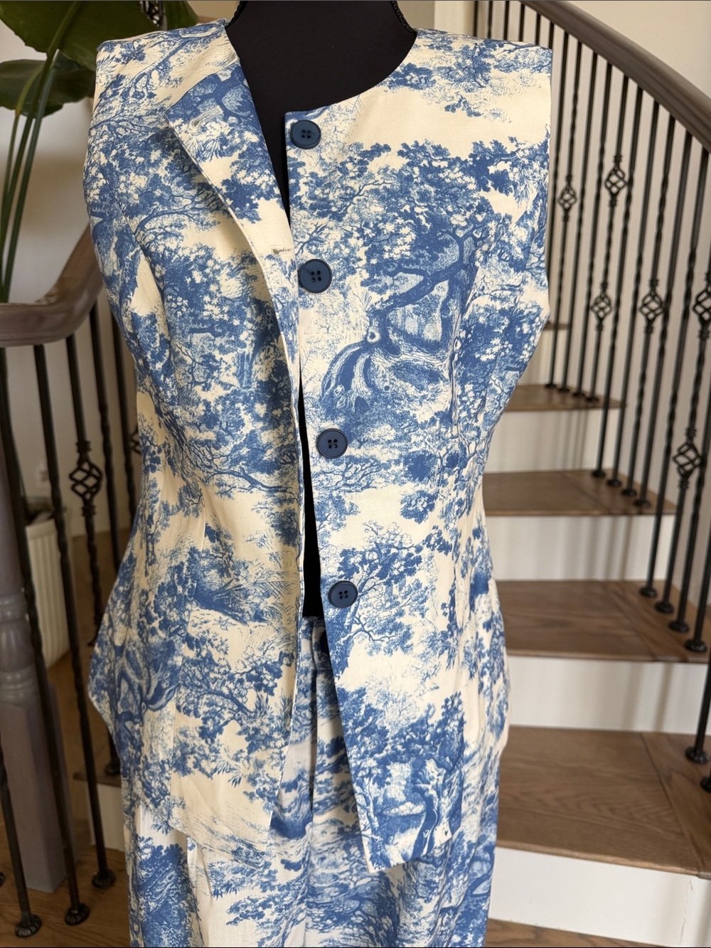 NWT Commense Blue and White Toile Sleeveless Pant Set (medium) - Picture 2 of 6